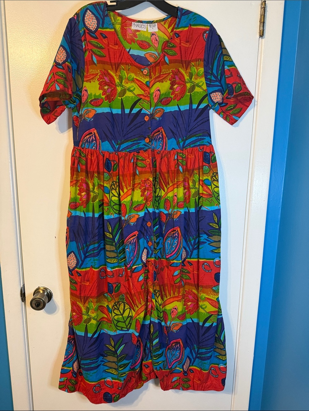 Vintage Phases size large tropical print cotton dress